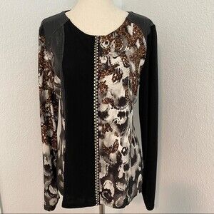 Paz Torras Designer Faux Leather Metal Brown Black Cut Out Size 44 (US Size M)